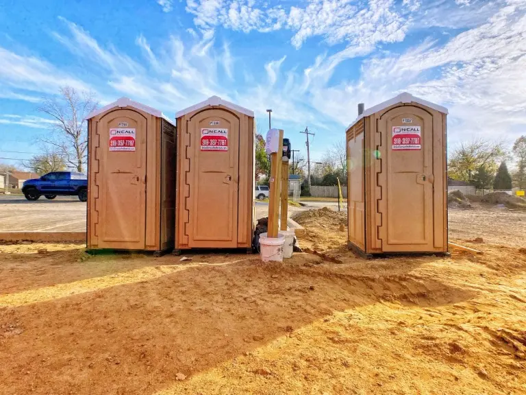 Three porta potties from On Call Services & Rentals